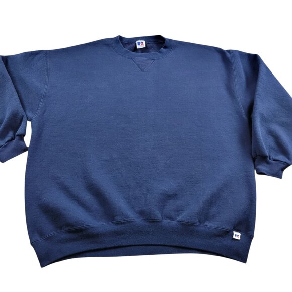 Vintage Russell Athletic Sweatshirt Adult 2XL Crewneck Blue Blank Made In USA - Picture 1 of 8